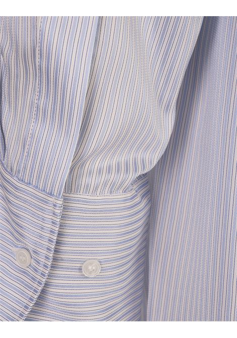 Camicia In Viscosa e Seta Multirighe In Bianco e Celeste FABIANA FILIPPI | CADC02F131H8950000VRU